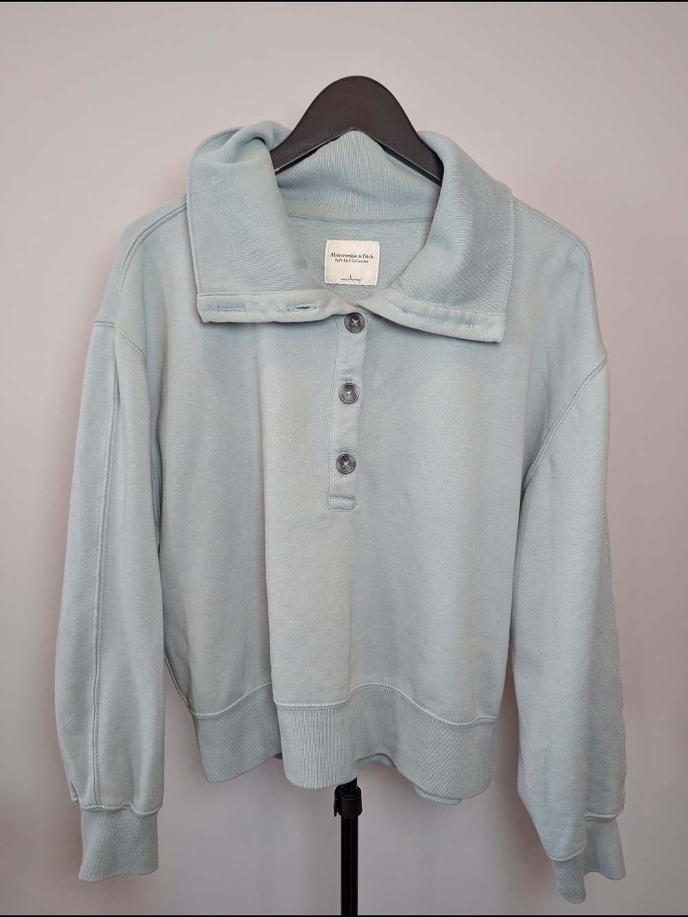 Abercrombie & Fitch Womens Size L A&F Soft Quarter Button Sky Blue Sweatshirt